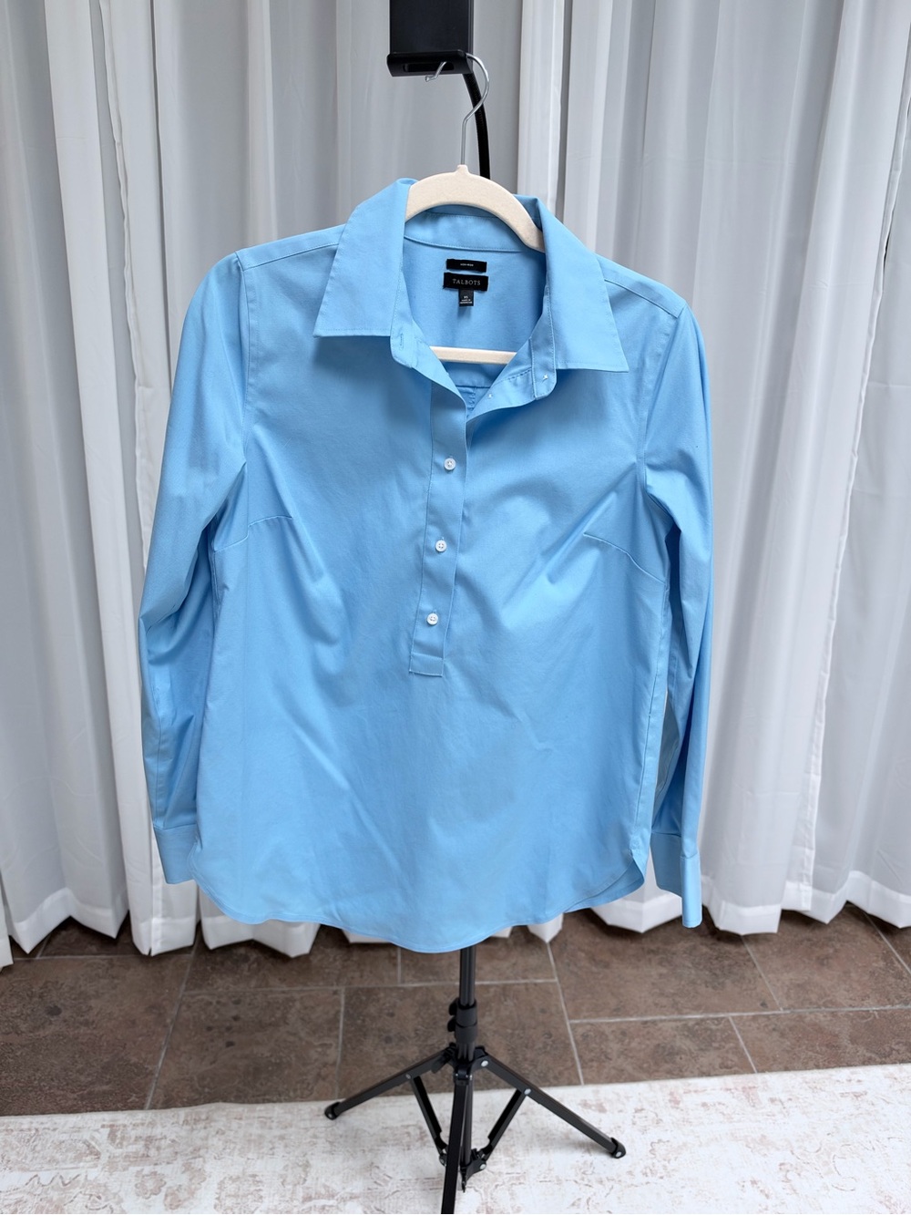 Talbots Sky Blue Half Button-Front Long-Sleeve Shirt